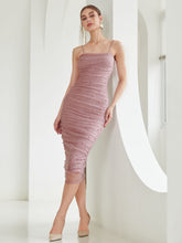 BIZwear Pearls Beaded Ruched Side Mesh Cami Bodycon Dress Workwear